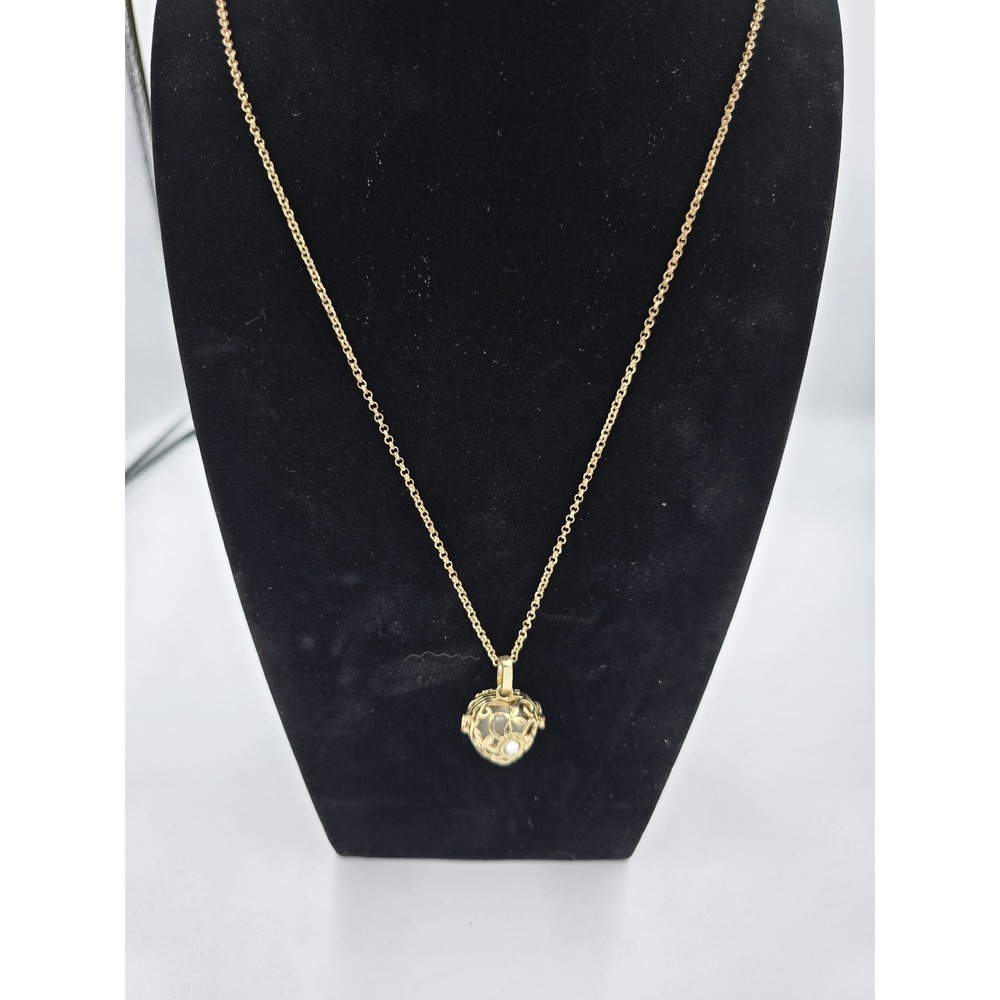 Vintage Gold Tone‎ Filigree Heart Cage Locket Pendant Necklace with Crystal Bell